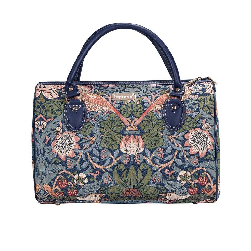 Signare Womens Fashion Canvas Tapestry Travel Weekend Overnight Bag in William Morris Strawberry Thief Blue Design (TRAV-STBL) - Image 1